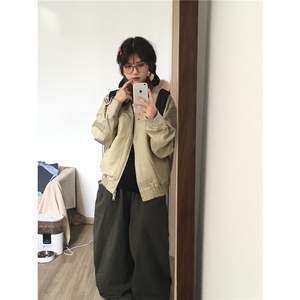 美式复古拼色翻领外套新款休闲宽松男女棒球服夹克513AJK2563P67图片