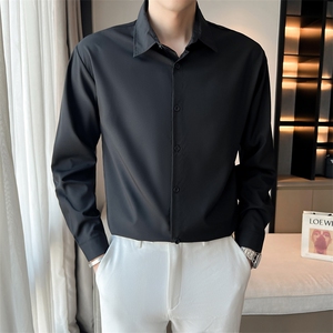 夏季冰丝坠感纯色文艺长袖衬衫男 轻奢风外穿衬衣C7021/P30图片
