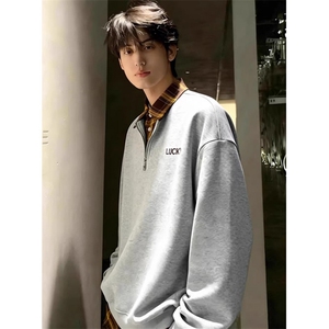 拼接假两件卫衣男款冬季半拉链上衣潮牌衬衫领polo衫TWW19