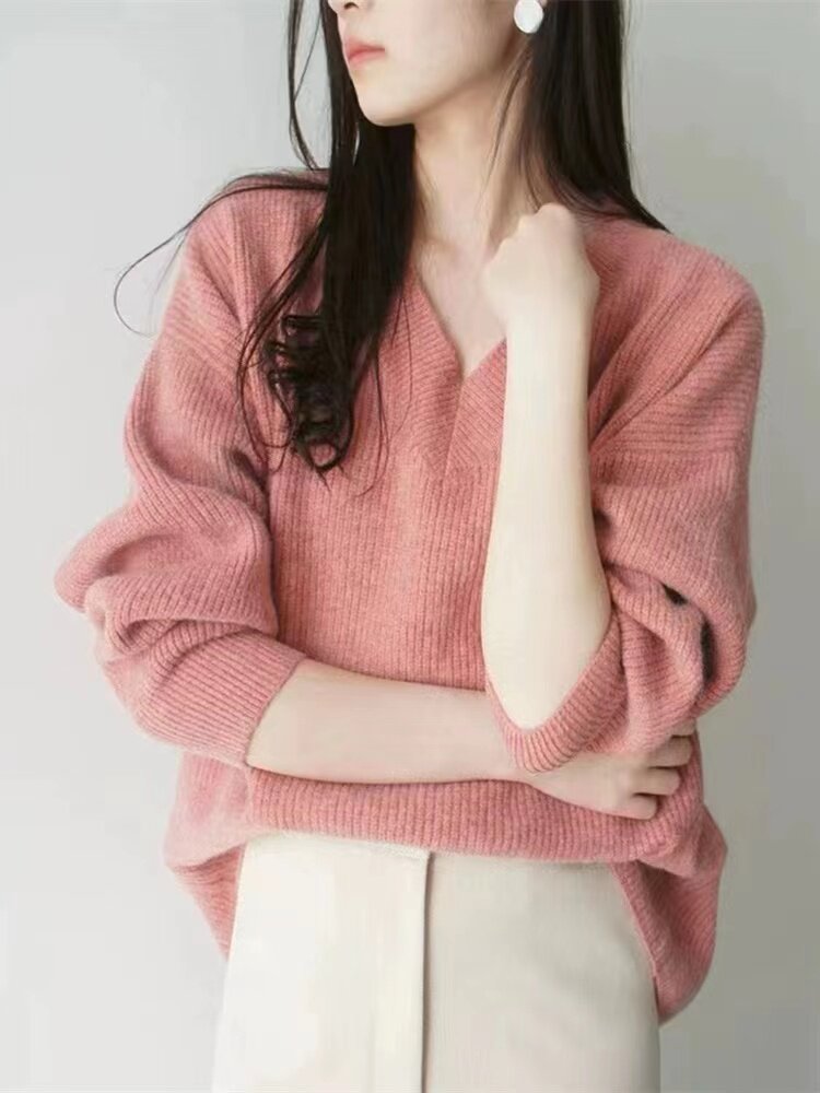 宽松慵懒风针织衫女秋冬季软糯内搭打底衫毛衣潮,针织衫/毛衣,半城羊绒