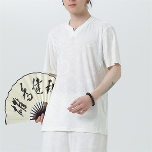 2025夏季风男装上衣针织提花T恤新中式龙纹唐装短袖 C100-P50图片