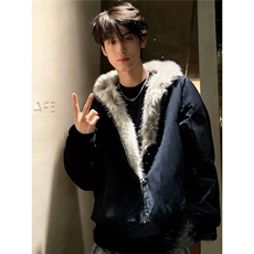 美式复古座山雕毛领棉服男女款秋冬季加绒连帽棉衣外套短款派克服，男装棉衣，星座1007（原301D）