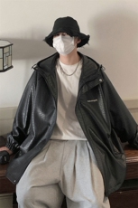 1港风连帽鳄鱼纹PU皮大码M-5XL情侣女冲锋衣夹克男JK8744P90控128，男装夹克，星座226-2