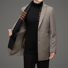 MJ-2908男士双面尼风衣外套休闲翻领羽绒内胆大衣尼克服中长款，男装风衣，电商B360