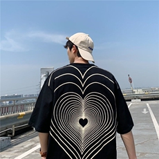 美式复古重影爱心短袖T恤男夏新款情侣高街五分袖上衣TT017-P25，男装T恤，星座911-3