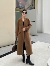 2025女士长款双面大衣百搭时尚系绳款，女装毛呢外套，宸诺服饰