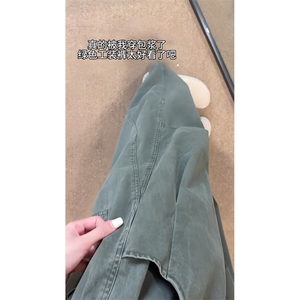 KZ03-P40   军绿色褶皱弯刀裤男秋季美式复古阔腿工装裤伞兵裤图片