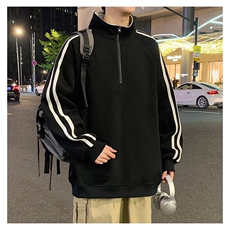 秋季380克全棉宽松条纹拉链套头卫衣立领POLO衫外套AH914-P42，男装Polo衫，四季星座610B