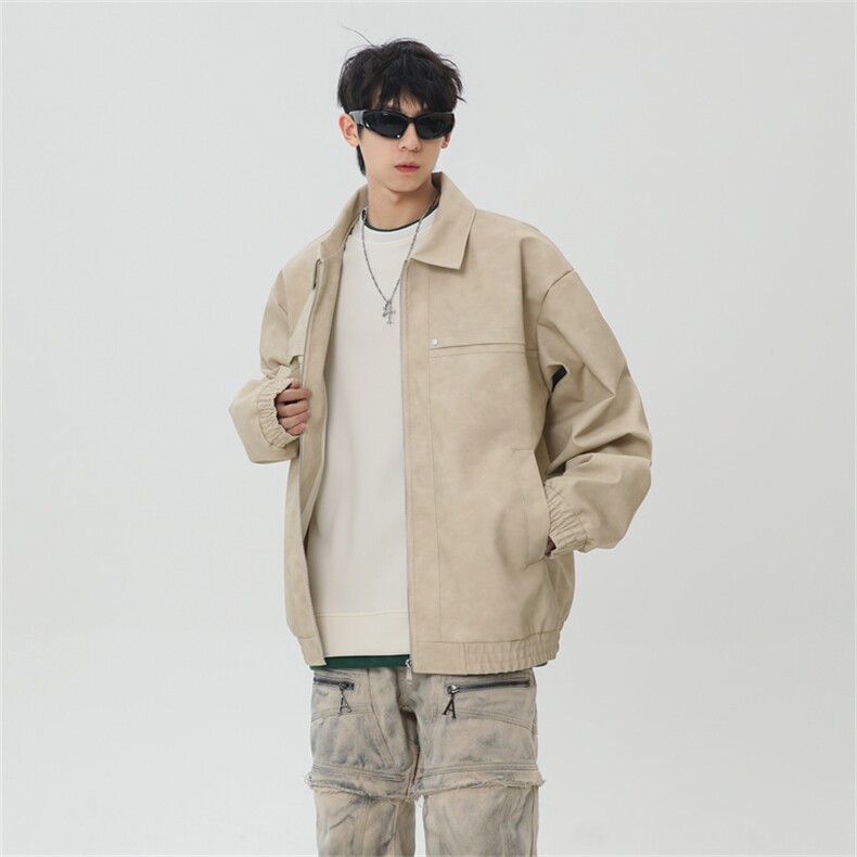 PU皮工装翻领夹克2025秋季痞帅潮流二开外套XZ301b-2-JK2591P75,男装夹克,星座301B-2（原A443-1）