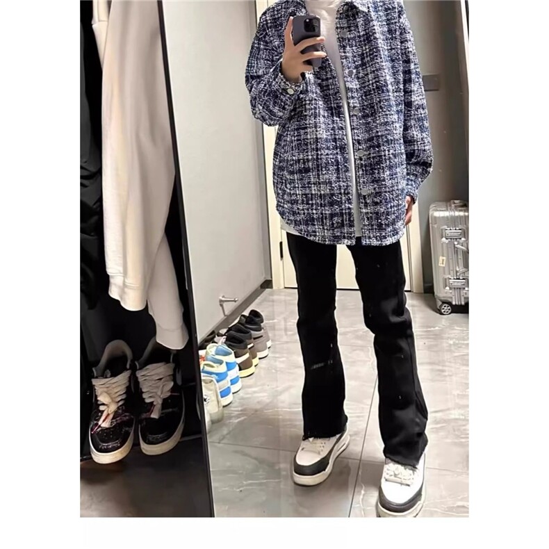 美式复古扎染格子衬衫开衫慵懒风外套长袖上衣513ACS2505P50,男装衬衫,星座513A