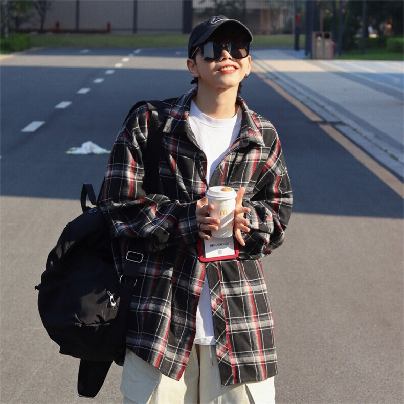 24春季潮流复古格子大码翻领长袖衬衫内搭外套A168-HNCS04-TP45,男装Polo衫,电商A168