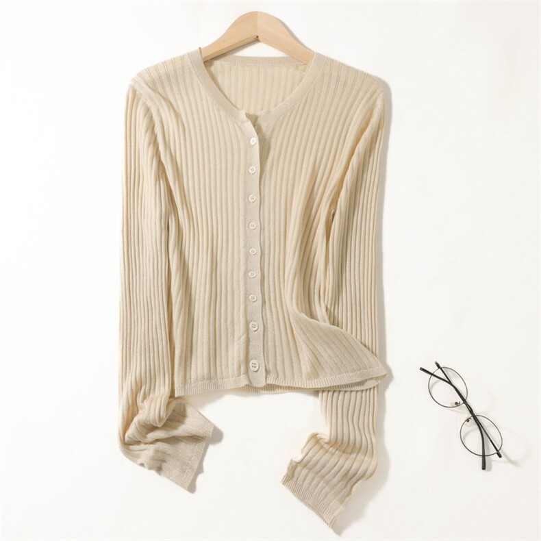 时尚百搭夏季薄款天丝针织开衫女圆领修身长袖防晒衣空调衫外套潮，女装针织衫/毛衣，东远绒业