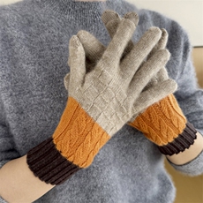 2025年秋季新款百搭女士双股加厚保暖撞色分指手套，手套，窄众羊绒