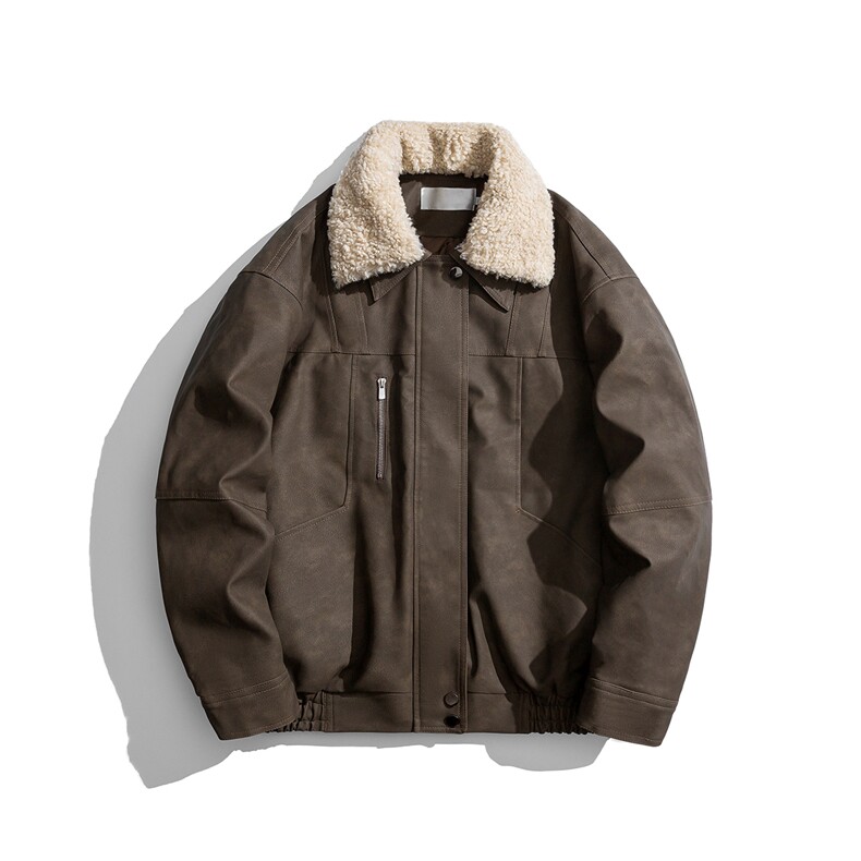 1PU皮复古做旧可脱卸羊羔毛领大码M-5XL夹克棉衣男77933P138控198，男装夹克，星座226-2