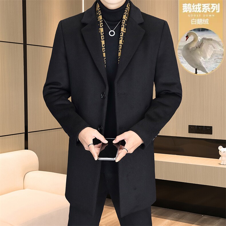 标鹅绒毛呢外套鹅绒内胆中长款羊毛外套男加厚羽绒服N7931-P230,男装羽绒服,星座310B-3