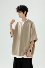 8XL-M特大码短袖男假两件五分袖高品质空气层宽松上衣DX321P35，男装T恤，电商D206-1