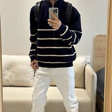 2025学院风针织立领条纹毛衣男秋冬宽松高级感半拉链加厚保暖上衣，男装针织衫/毛衣，星座516A