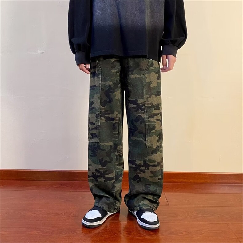 大码迷彩休闲裤男女春秋季新款宽松直筒潮牌工装阔腿裤k7383-p48,男装休闲裤,星座1008