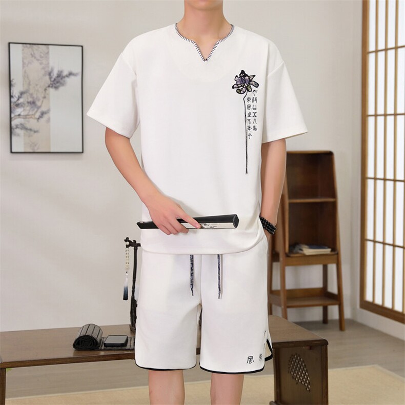 （版权注册仿款必究）风套装男夏季V领唐装新中式刺绣两件,男装休闲套装,星座1206（原A206）