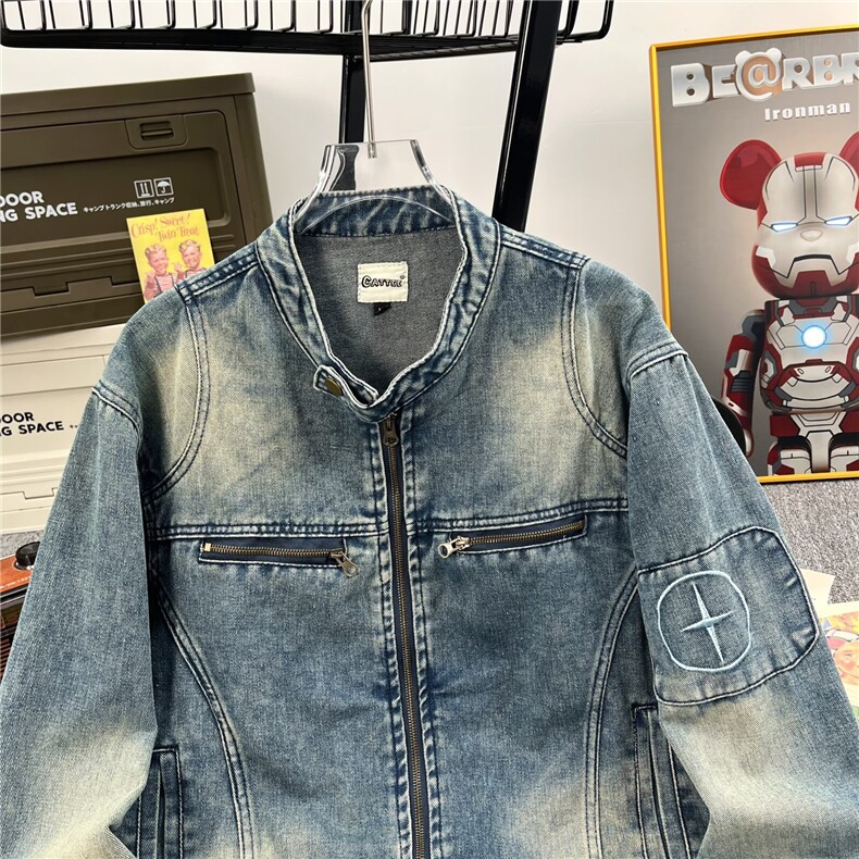 复古痞帅牛仔外套男士春秋季水洗做旧宽松休闲夹克A055/P80,男装工装外套,星座506B
