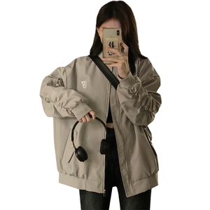 美式高街棒球服女春秋新款教练飞行员夹克宽松情侣外套潮C709-85图片