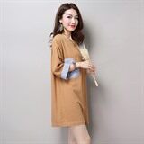 贴布口袋短裙五分袖2021年夏季H型宽松腰通勤麻T恤，女装T恤，独衣靓