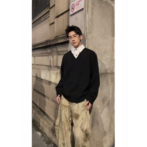 现货~高智感V领假两件polo氛围感高级老钱针织毛衣MY2576批68图片