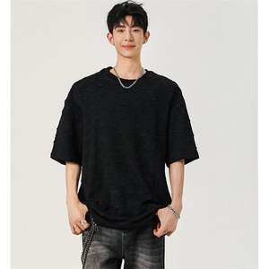 T10123-特批30 控68 小众提花肌理感高质量大码男百搭圆领短袖T恤图片