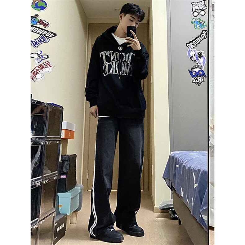 B221美式ins高街暗黑小众宽松直筒运动牛仔裤LK23139-P65控88,男装牛仔裤,电商B221