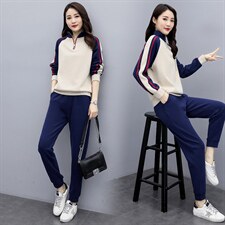 休闲运动套装女2025春秋新款韩版时尚拼接立领宽松跑步卫衣两件套，女装套装/套裙，凯瑟曼