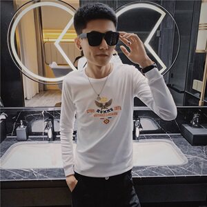 5秋季长袖修身T恤刺绣社会精神小伙韩版潮男打底衫C301B-CT12