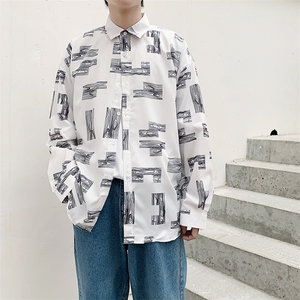 潮流ins涂鸦衬衫男夏季薄款韩版长袖衬衣港风外套  W1114-P35图片