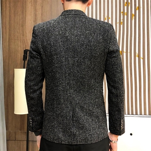 西装男韩版潮流上衣修身小西装帅气男士西服休闲格子外套图片