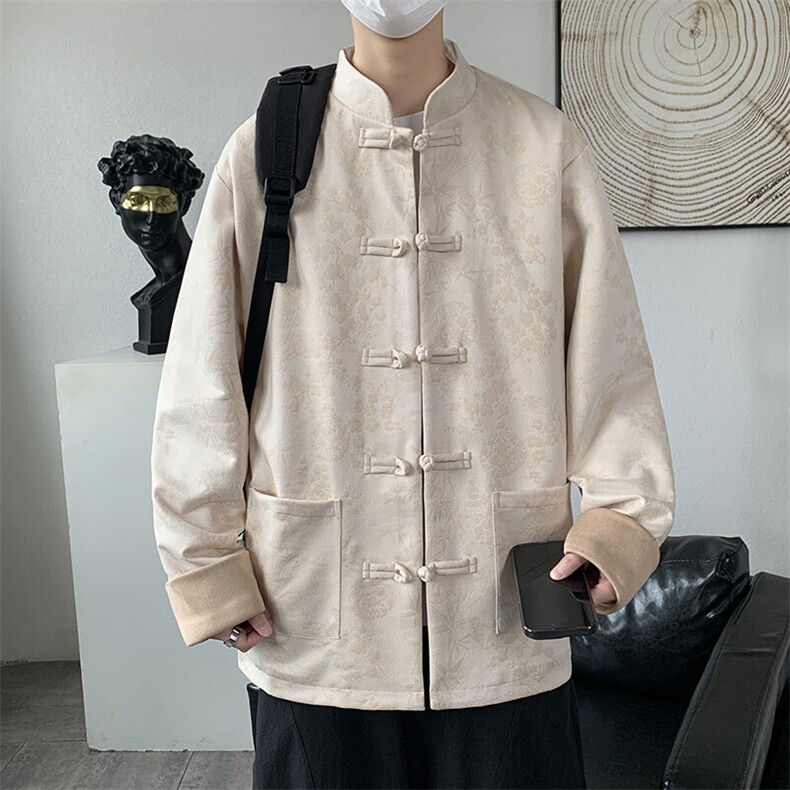 男士外套麂皮绒印花夹克盘扣立领唐装风XZ1512-2507-P85,男装夹克,星座1512