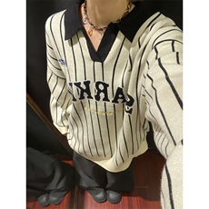 美式日系复古运动风条纹毛衣男女秋字母印花上衣M6031，男装针织衫/毛衣，星座1116A（原606A-3）