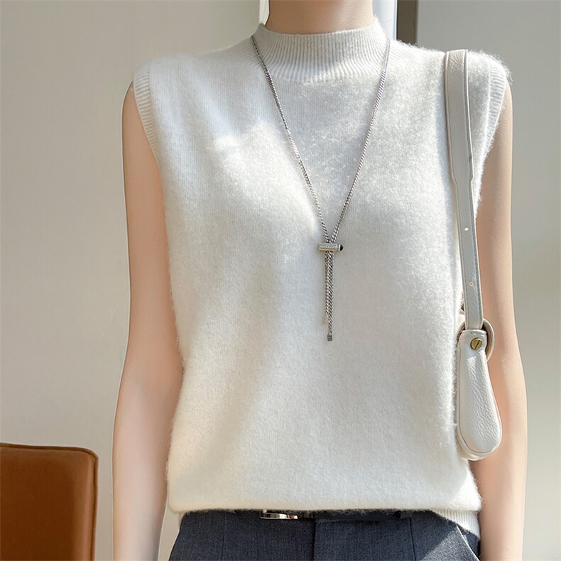 半高领无袖背心女2024秋内搭打底针织坎肩衫，女装背心吊带，轩妮羊绒