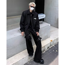 韩系风极简金属高级感垫肩外套男ins小众设计感夹克廓形W5305-P57，男装夹克，星座412-3