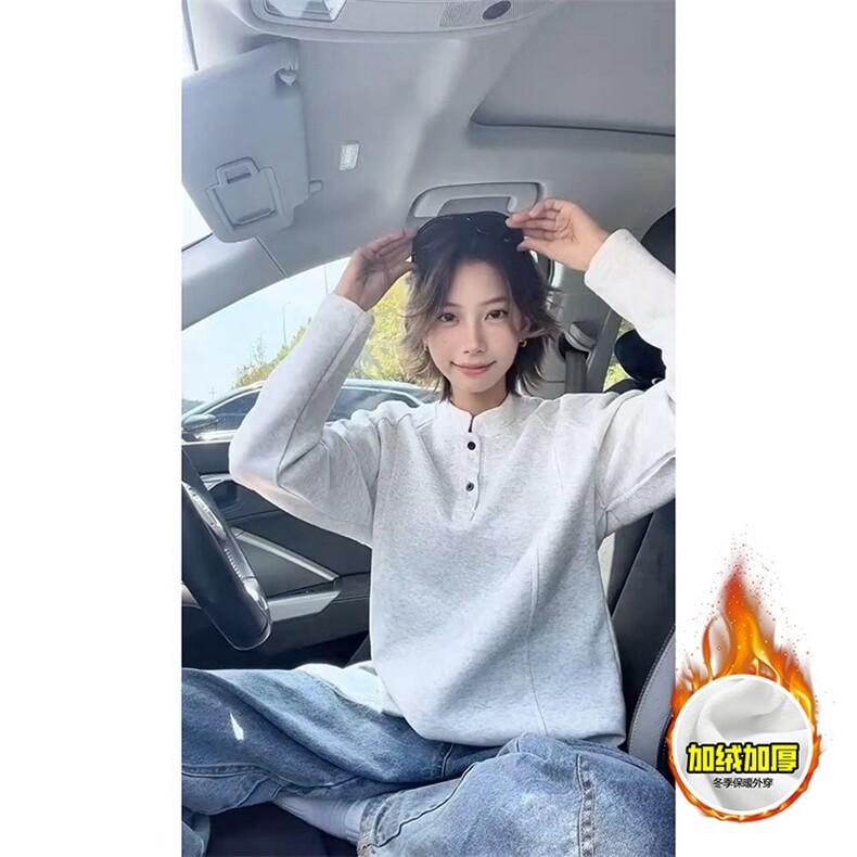 美式重磅华棉卫衣男高级感修身长袖亨利领工装t恤半开扣亨利衫潮,男装T恤,星座218-1（原230）