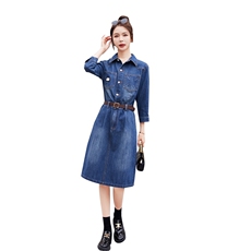 时尚显瘦牛仔连衣裙女长袖气质修身A字裙新款韩版百搭学生裙子，女装连衣裙，秋水欣儿