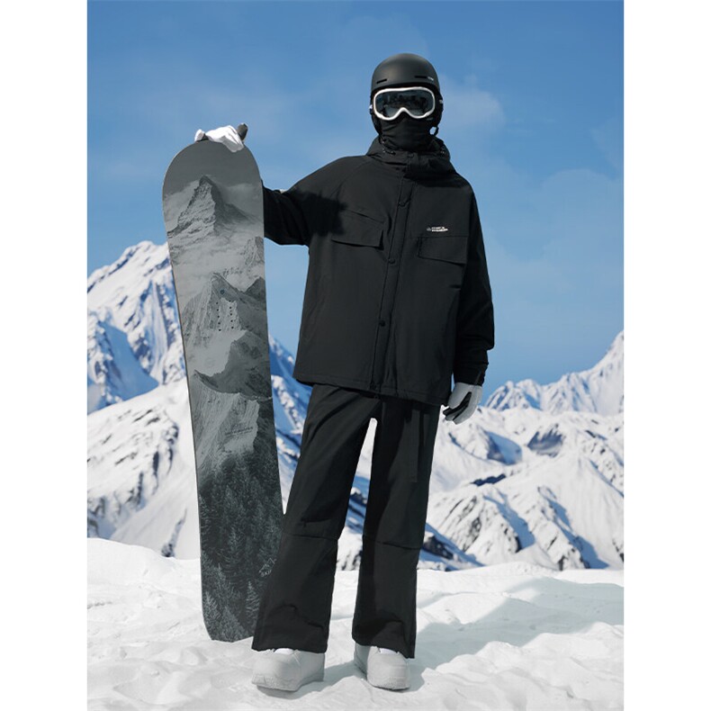 冬季防风防水滑雪服男女宽松单板中性风套装HF58+K1002J加绒-P235，男装休闲套装，电商A001-1