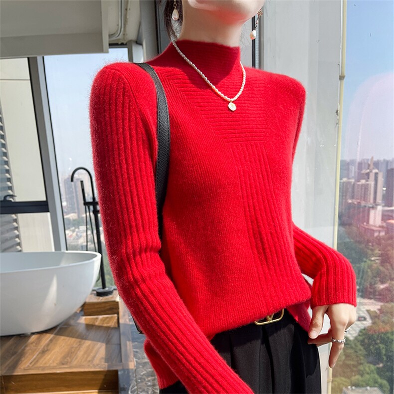 秋冬新款气质修身显瘦羊毛针织衫女长袖打底衫,女装羊毛衫,宇灿羊绒