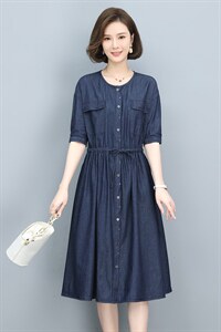 牛仔连衣裙女夏装2023年新款中长款收腰显瘦气质薄款小个子a字裙图片