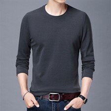 爸爸纯色双面绒圆领上衣秋冬中年男士加厚保暖衣男装BJY1912-P55，男装针织衫/毛衣，电商B212（原钱塘6029）
