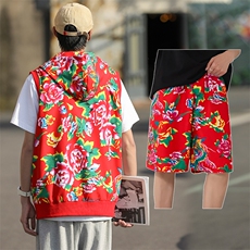 TZ002东北大花休闲连帽马甲坎肩背心男女团队服短裤运动套装汉服，男装背心/马甲，星座115A(原星座507）