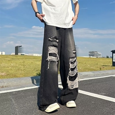 1506-1/K6221/P49破洞牛仔裤男女中性修身小直筒牛仔长裤拖地裤，男装牛仔裤，星座1506-1