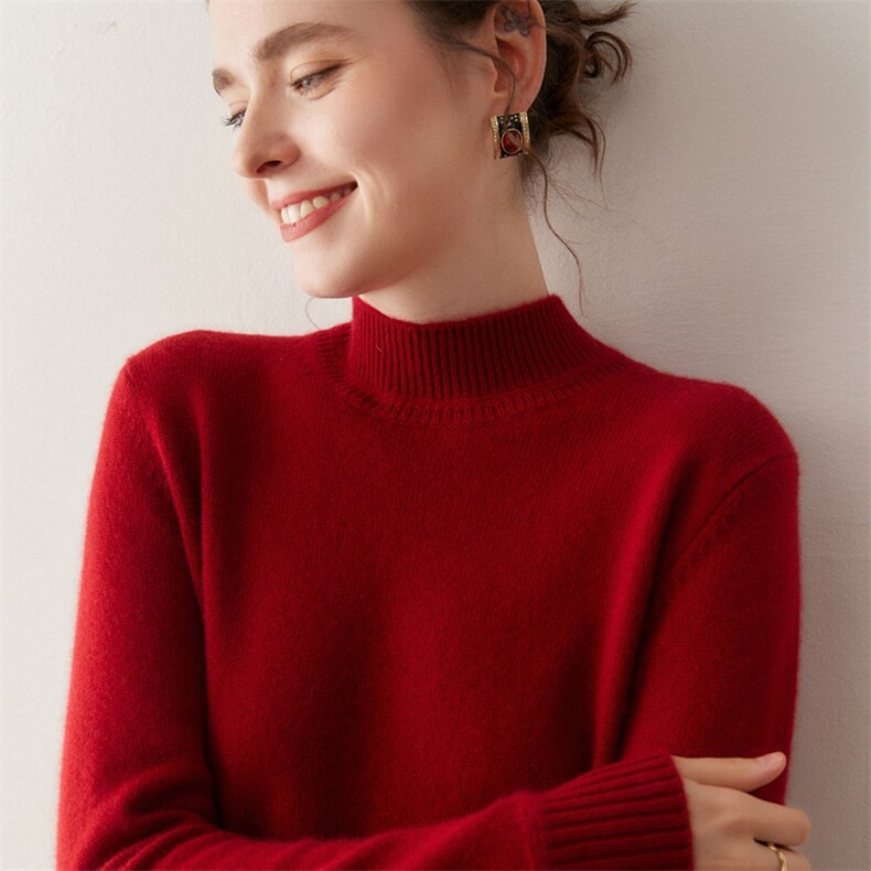 2025年秋季新款百搭花纹女士半高套头衫,女装羊绒衫,泓仟羊绒