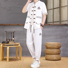 风夏季两件套男士冰丝宽松短袖套装民族男装汉服，男装T恤，星座1206（原A206）