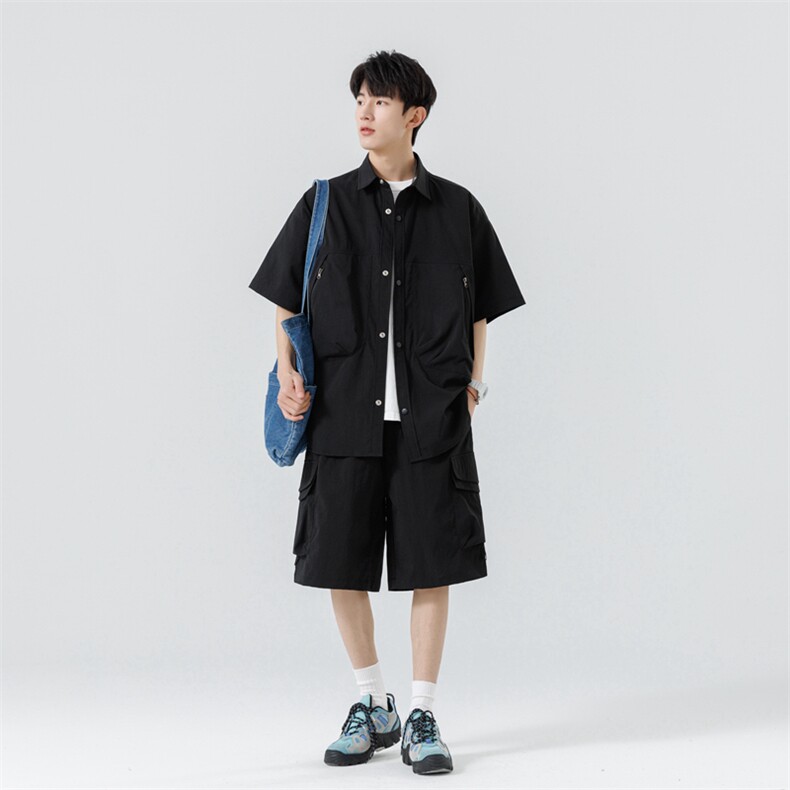短袖衬衫男新款夏季薄款透气搭配套装短裤宽松翻领衬衣TZ068-P90图片
