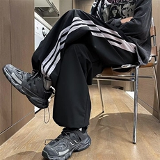 美式条纹休闲裤潮牌高街设计感直筒阔腿裤速干运动裤子AK77-P35，男装休闲裤，星座1008