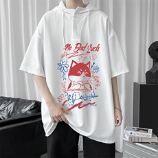 LD54226-P45连帽短袖t恤男大码胖子带帽五分袖中袖，男装T恤，电商A040